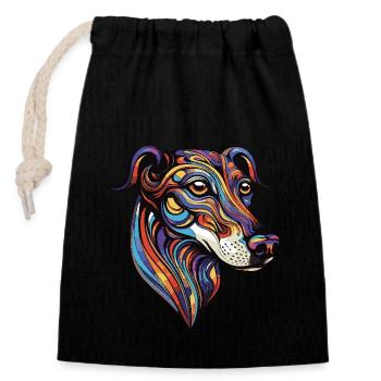 Greyhound Hund Porträt - Verschließbarer Geschenkbeutel aus Baumwolle (14x20cm) - Schwarz - Vorne
