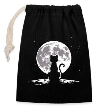 Chat regardant la lune - Sac cadeau en coton avec cordon (14 x 20 cm) - noir - Devant