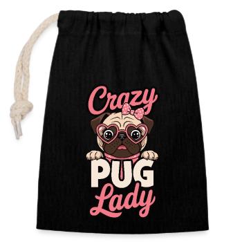 Crazy Pug Lady - Verschließbarer Geschenkbeutel aus Baumwolle (14x20cm) - Schwarz - Vorne