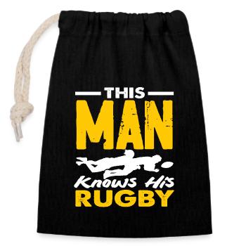 This man knows rugby players - Closable cotton gift bag (14x20cm) - black - Front