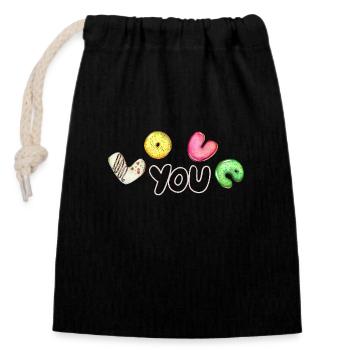 Süßer Donut Liebe Dich Design Cute Donut Love You - Verschließbarer Geschenkbeutel aus Baumwolle (14x20cm) - Schwarz - Vorne