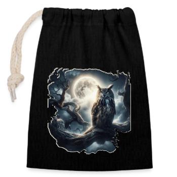 OWL AT NIGHT - Closable cotton gift bag (14x20cm) - black - Front