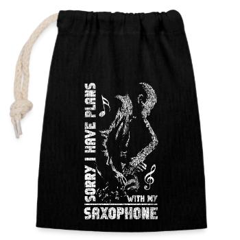Saxophone Sorry I Have Plans With - Closable cotton gift bag (14x20cm) - black - Front