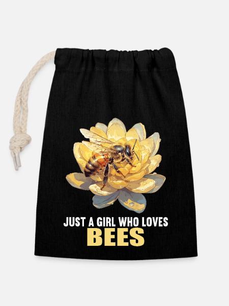 Bienen Biene - Verschließbarer Geschenkbeutel aus Baumwolle (14x20cm) - Schwarz