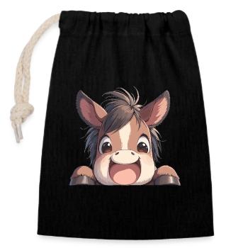 Horses Horse - Closable cotton gift bag (14x20cm) - black - Front
