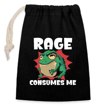 Rage Consumes Me Frog Humor Cartoon - Closable cotton gift bag (14x20cm) - black - Front