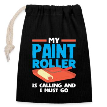 Peintre Mon rouleau à peinture m’appelle - Sac cadeau en coton avec cordon (14 x 20 cm) - noir - Devant