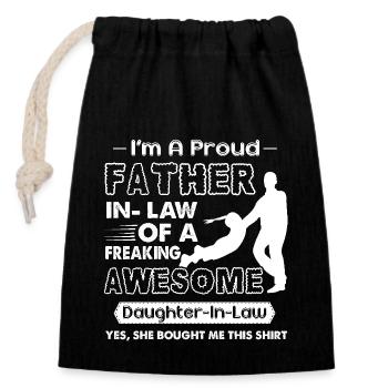Proud Father In law Of Awesome Daughter In law - Closable cotton gift bag (14x20cm) - black - Front