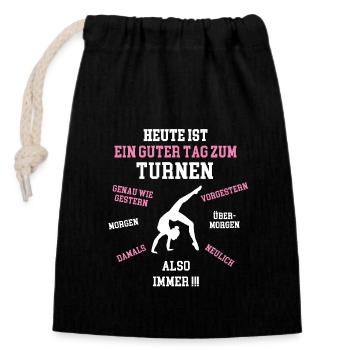 HEUTE IST EIN GUTER TAG ZUM TURNEN Turnerin - Verschließbarer Geschenkbeutel aus Baumwolle (14x20cm) - Schwarz - Vorne