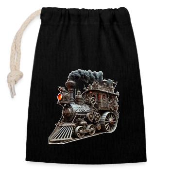 OLD TRAIN - Closable cotton gift bag (14x20cm) - black - Front