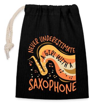 Saxophones Never Underestimate A - Closable cotton gift bag (14x20cm) - black - Front