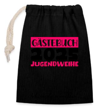 Jugendweihe 2025 Gästebuch Geschenk Mädchen Jungen - Verschließbarer Geschenkbeutel aus Baumwolle (14x20cm) - Schwarz - Vorne