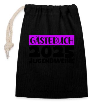 Jugendweihe 2025 Gästebuch Geschenk Mädchen Jungen - Verschließbarer Geschenkbeutel aus Baumwolle (14x20cm) - Schwarz - Vorne