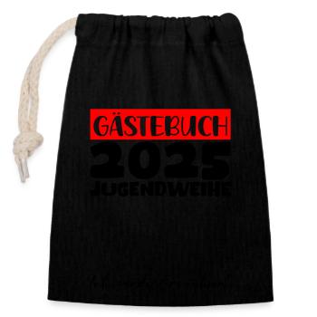 Jugendweihe 2025 Gästebuch Geschenk Mädchen Jungen - Verschließbarer Geschenkbeutel aus Baumwolle (14x20cm) - Schwarz - Vorne