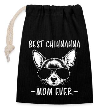 Chihuahua Disant Maman Drôle Chihuahua Cadeau - Sac cadeau en coton avec cordon (14 x 20 cm) - noir - Devant