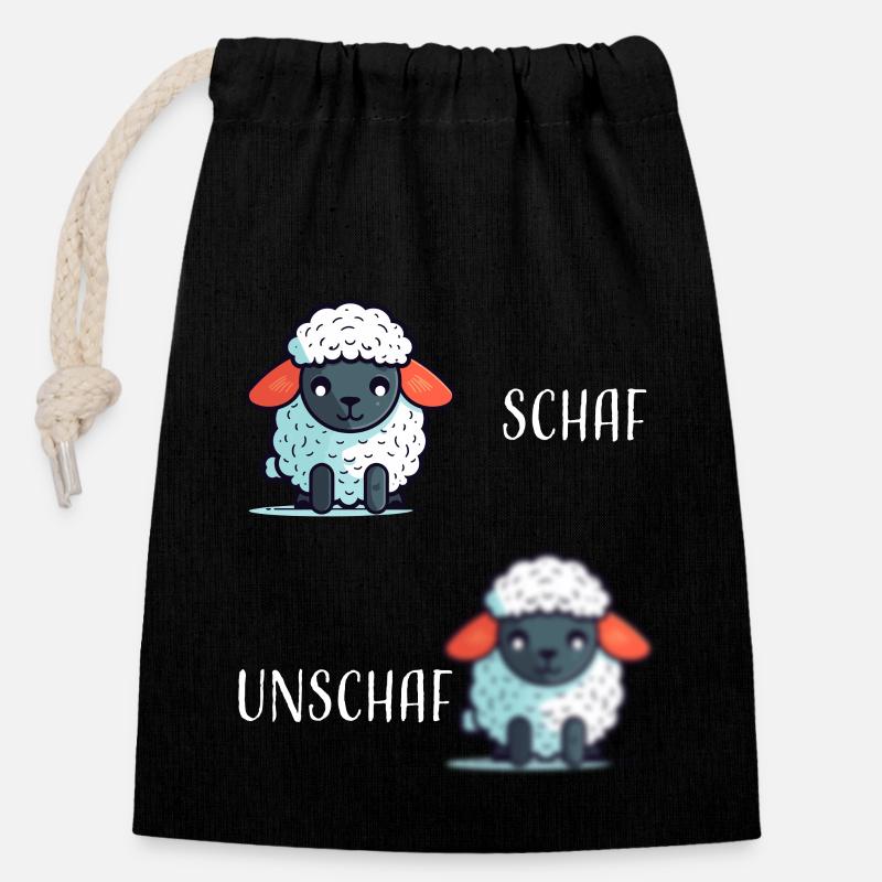 Schaf Unschaf lustiges cooles Geschenk - Verschließbarer Geschenkbeutel aus Baumwolle (14x20cm) - Schwarz