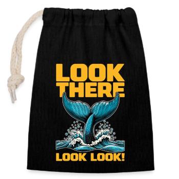 Observation des baleines Regardez là Regardez Regardez Créatures marines - Sac cadeau en coton avec cordon (14 x 20 cm) - noir - Devant