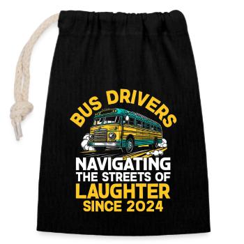 Bus Drivers Navigating The Streets Of Laughter - Closable cotton gift bag (14x20cm) - black - Front