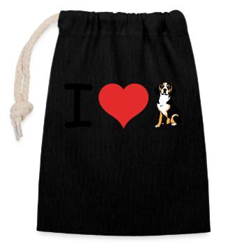 I love Beagles Heart - Pet Design - Verschließbarer Geschenkbeutel aus Baumwolle (14x20cm) - Schwarz - Vorne