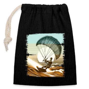 Kitesurfing Kitesurf Kitesurfer Kiteboard - Sac cadeau en coton avec cordon (14 x 20 cm) - noir - Devant