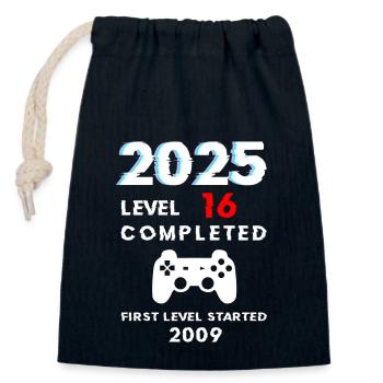 2025 Level 16 / 16. Geburtstag 2025 Gamer Geschenk - Verschließbarer Geschenkbeutel aus Baumwolle (14x20cm) - Navy - Vorne