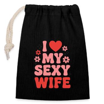 J’aime ma femme (rétro des années 80) - Sac cadeau en coton avec cordon (14 x 20 cm) - noir - Devant