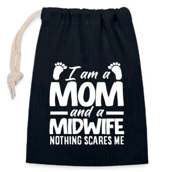 Maman et sage-femme Rien ne me choque - Sac cadeau en coton avec cordon (14 x 20 cm) - bleu marine - Devant