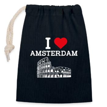 I love Amsterdam Flagge Herz Niederlande Kolosseum - Verschließbarer Geschenkbeutel aus Baumwolle (14x20cm) - Navy - Vorne