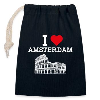 I love Amsterdam Colosseum Heart Flagge Niederlande - Verschließbarer Geschenkbeutel aus Baumwolle (14x20cm) - Navy - Vorne