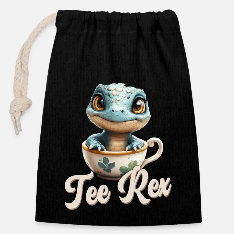 Jeu de mots drôle Dino Tee Rex - Sac cadeau en coton avec cordon (14 x 20 cm) - noir