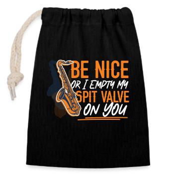 Saxophone Be Nice Or I Empty My - Closable cotton gift bag (14x20cm) - black - Front