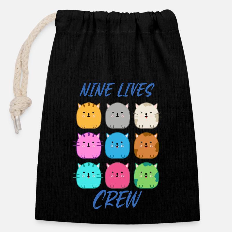 Neuf vies de chat d’équipage - Sac cadeau en coton avec cordon (14 x 20 cm) - noir