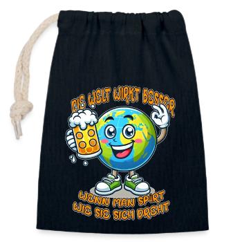 The World Seems Better Funny Beer Comic Motif - Closable cotton gift bag (14x20cm) - navy - Front
