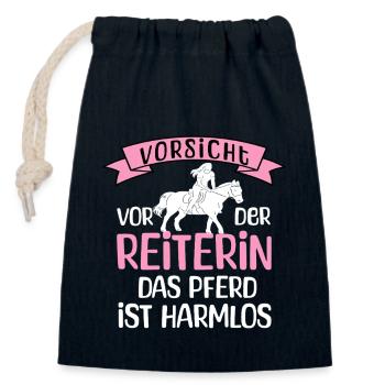 Vorsicht Reiterin - Verschließbarer Geschenkbeutel aus Baumwolle (14x20cm) - Navy - Vorne