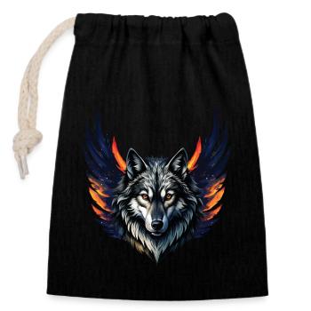 Wolf Lover Wild Animal Art Wolf Colorful Animal - Closable cotton gift bag (14x20cm) - black - Front