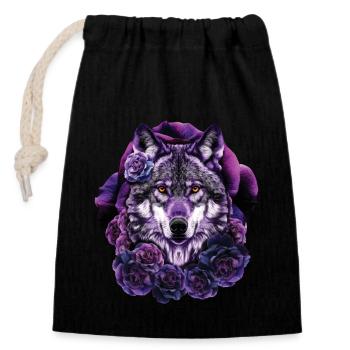 Wolf Lover Wild Animal Art Wolf Colorful Animal - Closable cotton gift bag (14x20cm) - black - Front