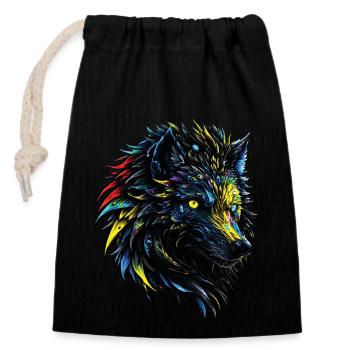 Wolf Lover Wild Animal Art Wolf Colorful Animal - Closable cotton gift bag (14x20cm) - black - Front