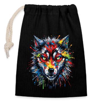 Wolf Lover Wild Animal Art Wolf Colorful Animal - Closable cotton gift bag (14x20cm) - black - Front