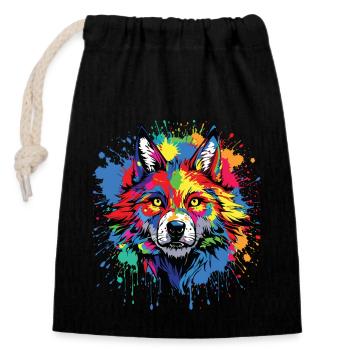 Wolf Lover Wild Animal Art Wolf Colorful Animal - Closable cotton gift bag (14x20cm) - black - Front