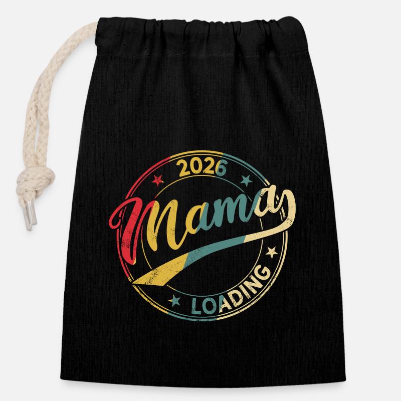 Mom 2026 Loading Expectant Mom 2026 - Closable cotton gift bag (14x20cm) - black