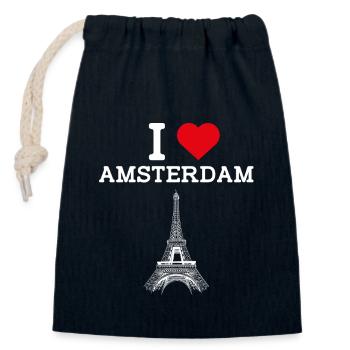 J’aime Amsterdam Heart Flag Netherland Tower Jeu de mots - Sac cadeau en coton avec cordon (14 x 20 cm) - bleu marine - Devant