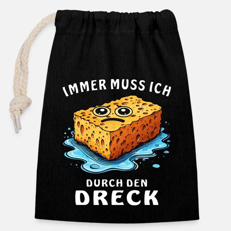 SCHWAMM IMMER MUSS ICH DURCH DEN DRECK - Verschließbarer Geschenkbeutel aus Baumwolle (14x20cm) - Schwarz