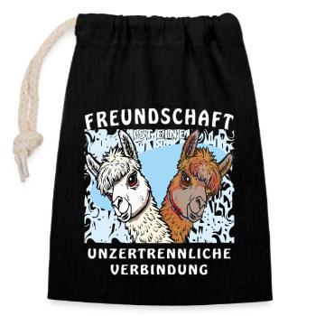 ALPAKA FREUNDSCHAFT UNZERTRENNLICH - Verschließbarer Geschenkbeutel aus Baumwolle (14x20cm) - Schwarz - Vorne