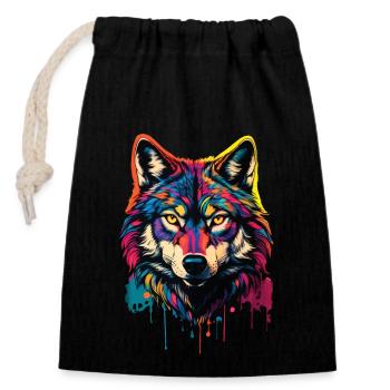 Wolf Liebhaber Wildtier Kunst Wolf Bunt Tier - Verschließbarer Geschenkbeutel aus Baumwolle (14x20cm) - Schwarz - Vorne