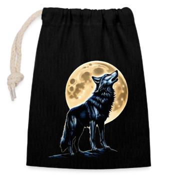 Wolf Lover Wild Animal Art Wolf Colorful Animal - Closable cotton gift bag (14x20cm) - black - Front