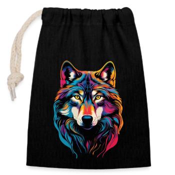 Wolf Liebhaber Wildtier Kunst Wolf Bunt Tier - Verschließbarer Geschenkbeutel aus Baumwolle (14x20cm) - Schwarz - Vorne
