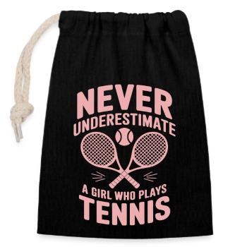 Tennis Saying Girl Funny Tennis Gift - Closable cotton gift bag (14x20cm) - black - Front