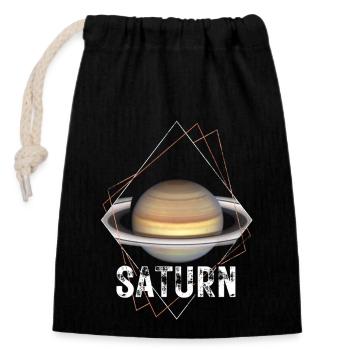 Saturn Planet Sonnensystem - Verschließbarer Geschenkbeutel aus Baumwolle (14x20cm) - Schwarz - Vorne