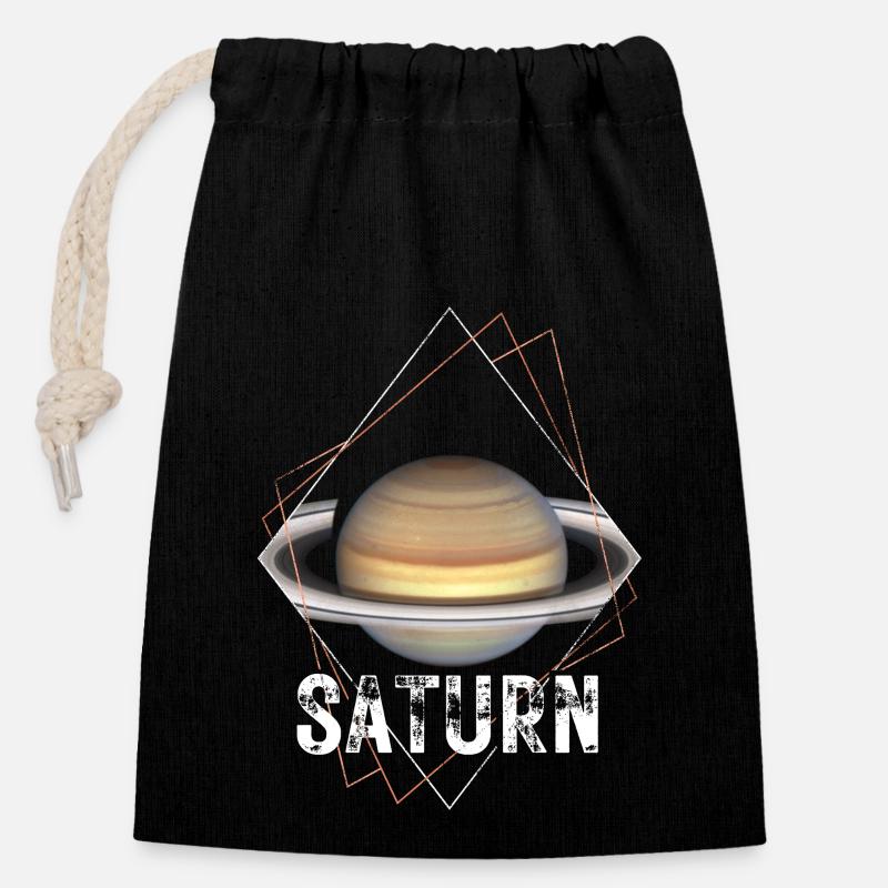 Saturn Planet Sonnensystem - Verschließbarer Geschenkbeutel aus Baumwolle (14x20cm) - Schwarz