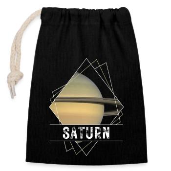 Saturn Planet Sonnensystem - Verschließbarer Geschenkbeutel aus Baumwolle (14x20cm) - Schwarz - Vorne